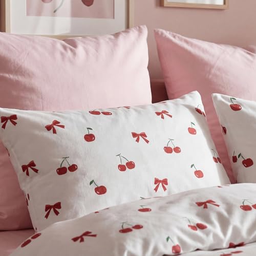 Image of Nayoroom Red Cherry Duvet Cover Queen Size Cute Bow Duvet Cover 3 Pieces Soft Lightweight Microfiber Girls Aesthetic Dorm Bedding Set with Zipper Closure