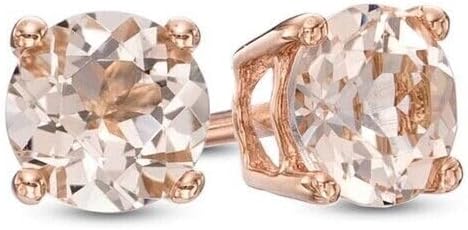 1.00Ct Round Cut Simulated Peach Morganite Stud Earrings 14K Rose Gold Plated 925 Silver 5mm