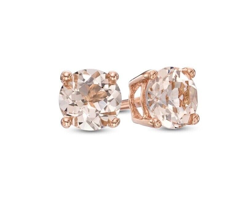 1.00Ct Round Cut Simulated Peach Morganite Stud Earrings 14K Rose Gold Plated 925 Silver 5mm