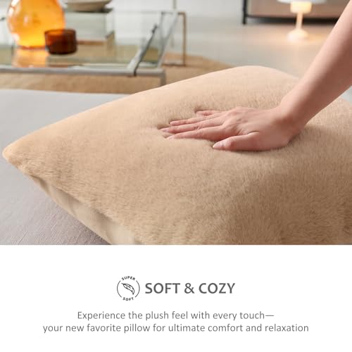 Pallene Faux Fur Plush Throw Pillow Covers 26x26 Set of 2, Soft Fluffy Couch Pillow Covers for Living Room, Khaki