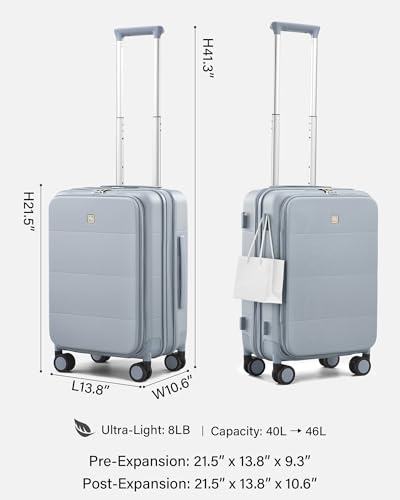 Image of Hanke Hardside Expandable Carry On Luggage, 20 Inch Top Opening Trunk Luggages with Spinner Wheels, All-PC Hard Shell Carry-On Suitcase, Lightweight & TSA Airline Approved (Grey, 46L)