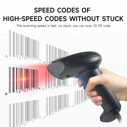 YANZEO S100 Wired 2D Barcode-Scanner, Handheld-USB-Barcode-Leser, QR-Barcode-Scanner Automatische UPC PDF417 Data Matrix Barcode-Leser für Geschäft, Lager, Supermarkt