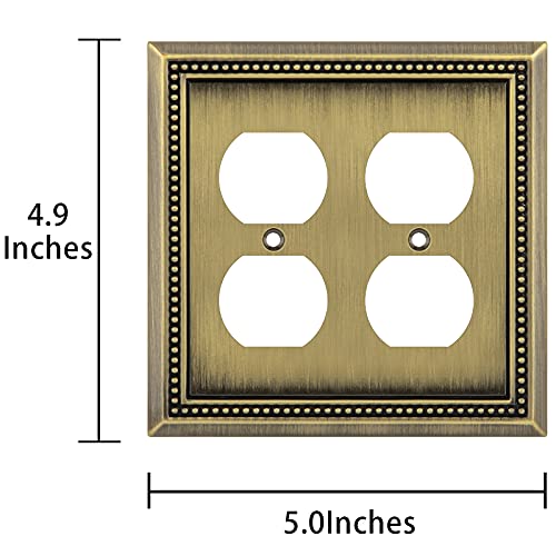 Image of Sunken Pearls Heavy Duty Decorative Wall Plate Switch Plate Outlet Cover (Double Duplex, Antique Brass)
