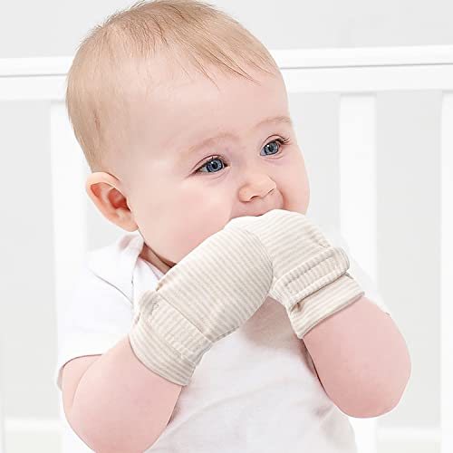 Image of Newborn Baby No Scratch Mittens Stay On, 100% Cotton Breathable, Adjustable Infant Gloves for Baby Boys Girls Mittens