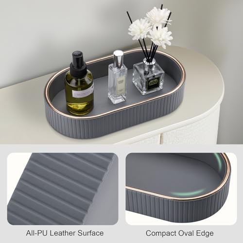 GORESE Bathroom Tray, Leather Oval Decorative Tray Bath Decor Jewelry Tray Vanity Tray Valet Tray Table Tray for Bathroom,Dressing Table,Soap Dispenser,Toilet,Bathtub,Candles,Kitchen Sink(Grey) - Cosy Home Interiors GORESE Bathroom Tray, Leather Oval Decorative Tray Bath Decor Jewelry Tray Vanity Tray Valet Tray Table Tray for Bathroom,Dressing Table,Soap Dispenser,Toilet,Bathtub,Candles,Kitchen Sink(Grey) - Image 3