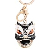 Material: Legierung Egurs Chinesischer Traditioneller Tanz Löwe Schlüsselanhänger Löwenkopf Keyring Auto Handtaschen Anhänger für Damen und Herren Geschenk Schwarz