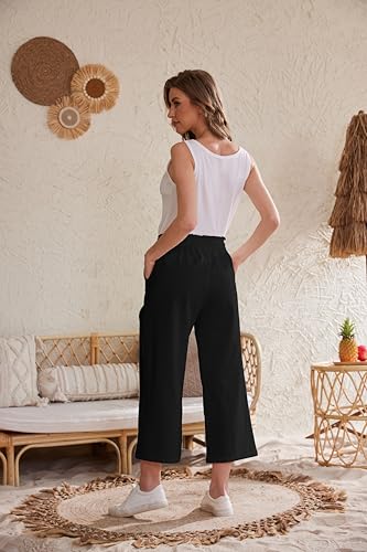 Womens Linen Pants Wide Leg High Waisted Drawstring Casual Flowy Pants with Pockets3