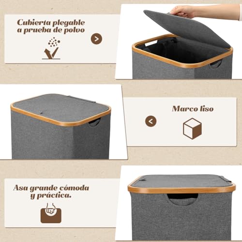 Miniatura 3 de Ousfot Cesto Ropa Sucia Con Tapa Estrecho Laundry Organizer Xl 105 L Cubo Con Tapa Gris Cesta Fácil De Montar Y Plegable Con Asas Puede Usar Dormitorios, Salas Estar, Habitaciones Niños, Baños