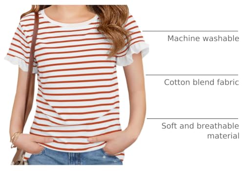Image of Haloumoning Girls Striped Ruffle Short Sleeve T Shirts Kids Summer Crewneck Tops Casual Tees 5-14 Years