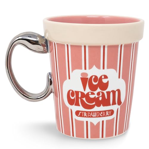 ban.do Ice Cream Carton Coffee Mug, Novelty Ceramic Cup with Spoon Shaped Handle, 13 Ounce Coffee and Tea Cup, Unique Mug (Ice Cream Carton)