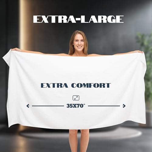 White Classic Luxury Bath Sheets Towels for Adults Extra Large 35x70 Inch - 700 GSM Turkish Cotton, Highly Absorbent | Hotel Collection | 2 Pack - Thumbnail 4