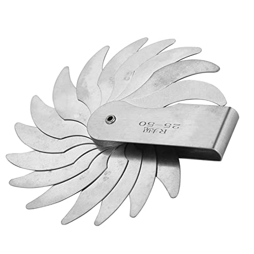 Konkave Radiuslehre, Edelstahl-Radiusrillenlehre mit Messbereich R0,3–1,5 mm bis R52–100 mm, Präzisionswerkzeug für konkave Flächen, Rillenmessung, Staubfreie Oberfläche