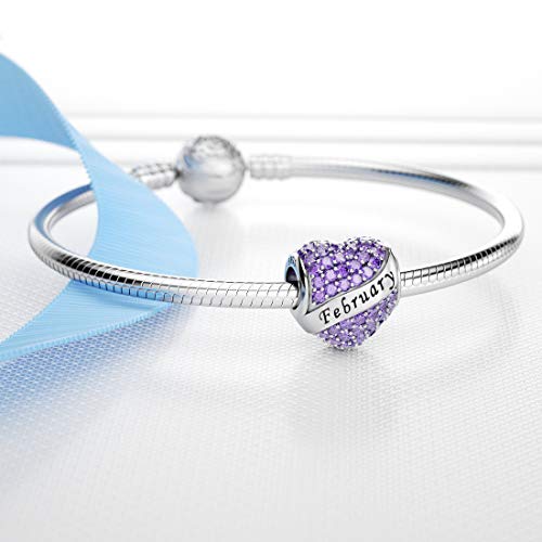 February Birthstone Charms For Pandora Charms Bracelet Sterling Silver Heart Bead Happy Birthday Charms For Bracelets Necklace #TOP1