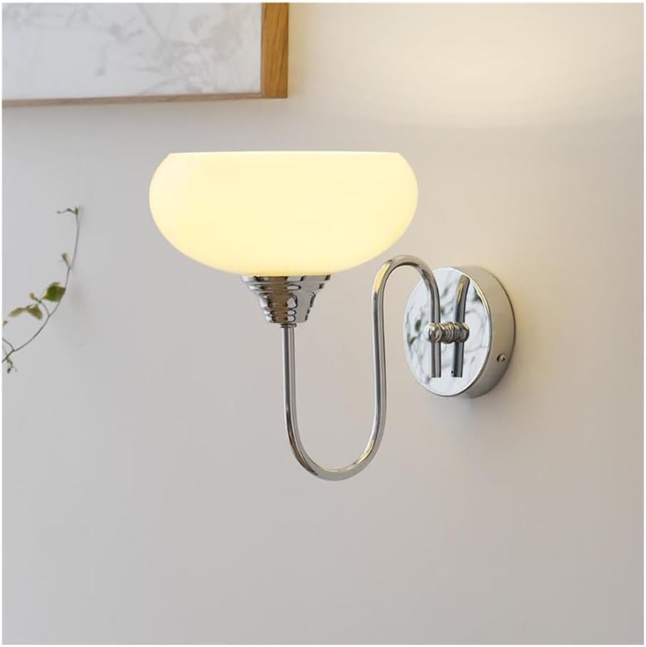 Vintage Chrome Wall Sconce Light with White Glass Shade Globe Mid Century Modern Fixture for Bedroom Living Room Dining Room Farmhouse(Chrome), D1-XYCa