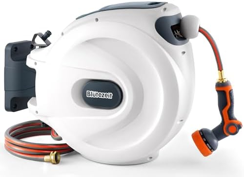Ayleid 100ft Retractable Garden Hose Reel Wall Mount - 5/8" Hose, 9-Function Nozzle, Any Length Lock, Slow Rewind (Black)