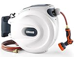 Blütezeit Retractable Garden Hose Reel, 1/2'' x 65ft Hose Reel Wall-Mount with 10-Function Spray Nozzle, Any Length Lock | 180° Swivel | Automatic Slow Rewind | Heavy Duty