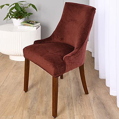 Okyuk 2 Pcs Velvet Wingback Chair Slipcover, Chair Cover Stretch Washable Arm Chair Protector Seat Cover For Dining Room Banquet Home Party Decor (Coffee) #TOP7