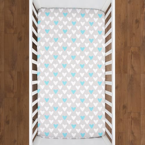 Baby Comfort Nursery 100% Cotton Fitted Sheet fits 120x60 cm Cot Mattress (Blue Hearts)