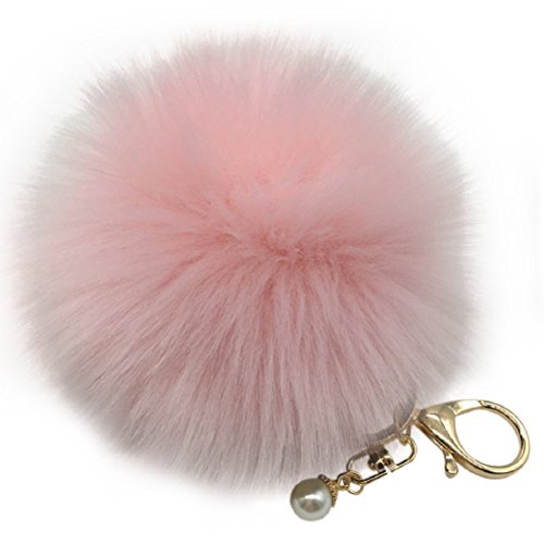 Amiley Fluffy Faux Rabbit Fur Ball Charm Pom Pom Car Keychain Handbag Key Ring (Pink)