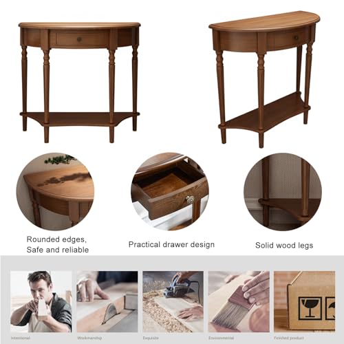 Mesa de sofá semicircular para sala de estar y decoración de pasillo con mueble de madera 6