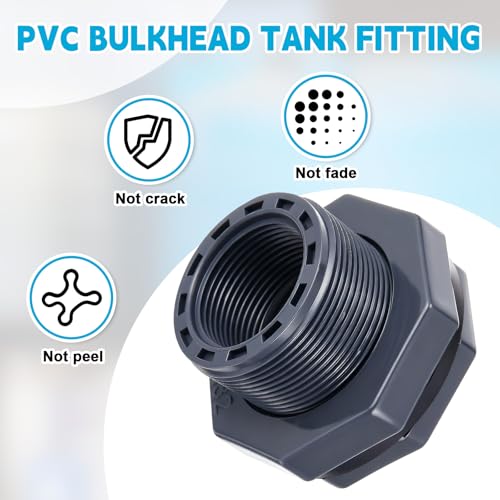 Image of 2 Pcs 1-1 /4 Inch Bulkhead Fitting PVC Npt Tank Connector
