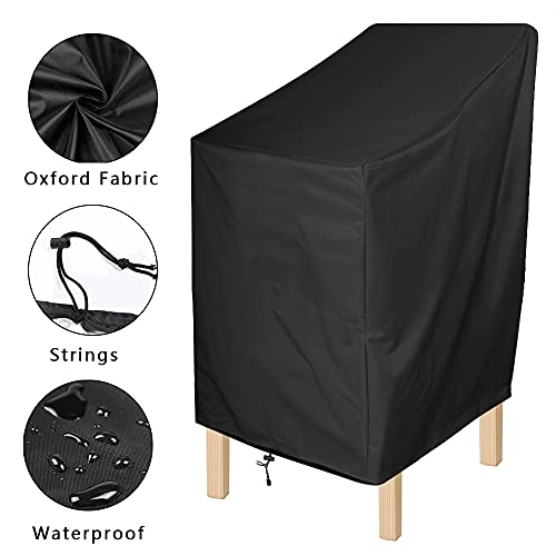 Anminy Waterproof Patio Chair Covers Outdoor High Back Stackable Dining Bar Stool Lawn Chair Cover Furniture Protector Uv Resistant Black Pack Of 1 #TOP1