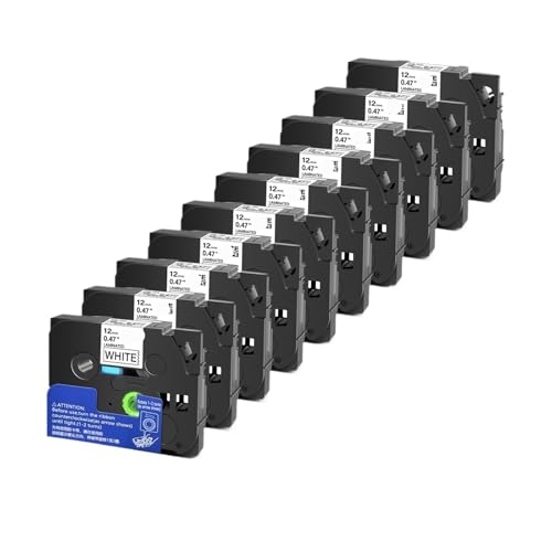 PTH110 �v�����^�p 5/10 �p�b�N�݊� 12mm ���x���e�[�v - ���t�B�� (TZe-231/TZe231/221/241/335 �̑�֕i)(Black on White-10PK,6mm)
