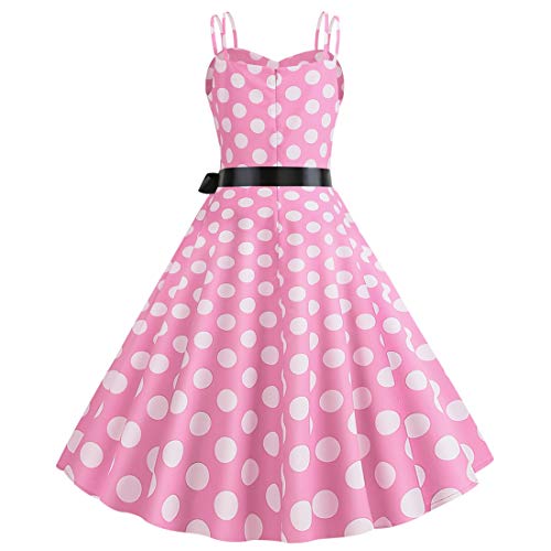 Image of Women Vintage Polka Dot 1950s Rockabilly Halter Audrey Dress Retro Floral Evening Cocktail Swing Dress