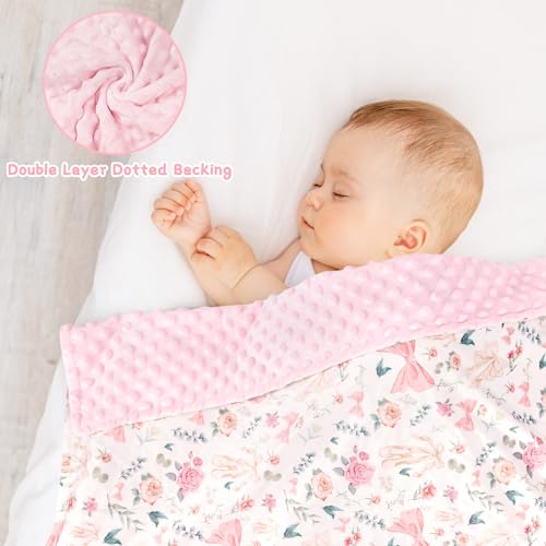 Image of GFU Baby Blanket for Boys and Girls, Soft Minky Infant Receiving Blanket with Dotted Backing Double Layer, Newborn Toddler Bed Blanket with Pink Flowers, 30 x 40 Inch
