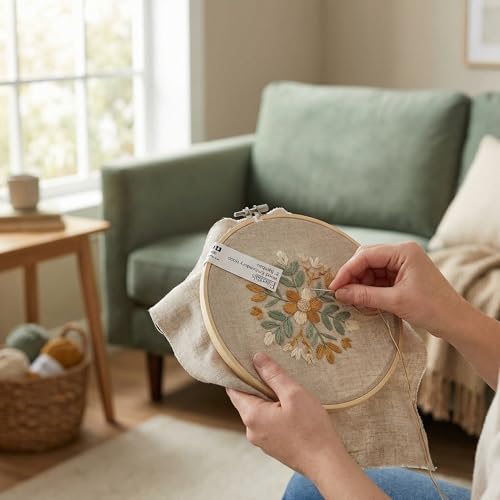 Image of Essentials by Leisure Arts 8 Inch Bamboo Embroidery Hoop with Adjustable Tension Screw, Smooth Lightweight Hoop for Cross Stitch, Needlepoint, Quilting and Sewing