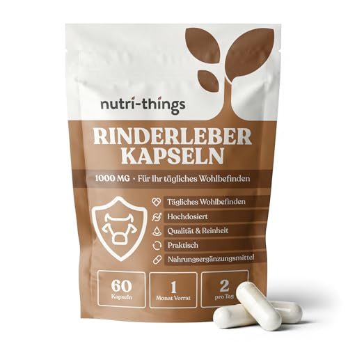 Rinderleber Kapseln Weidegefüttert 1000mg Grass Fed Beef Liver pro Portion Gefriergetrocknete Rinderleber 60 Kapseln Bovine Organ Nahrungsergänzung für tägliches Wohlbefinden