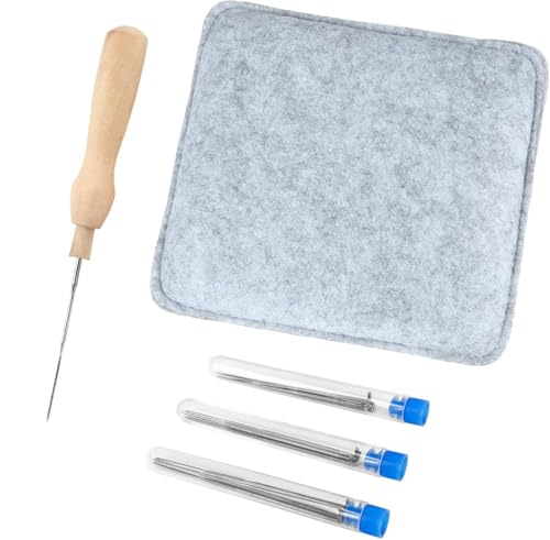 Yaunming Filzen Starterset Prickelset Filzset für Anfänger mit 2 Stück Filzwolle 20x18x3.5 cm Filznadeln in 3 Größen (je 10 Stück) 4 Stück Filznadelhalter für Starter Wollfilz Werkzeugset (1)