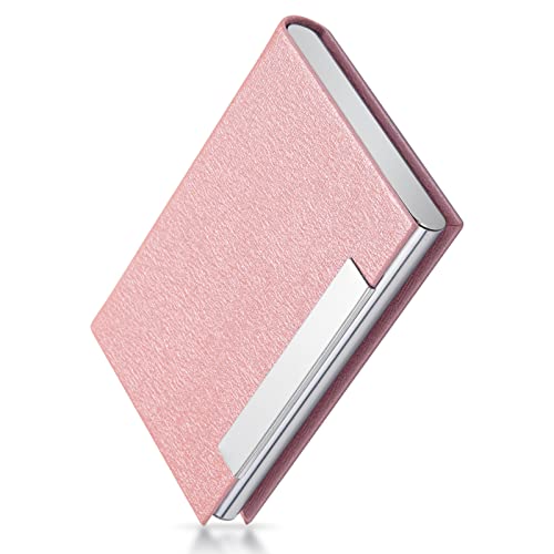Vigormarket Business Card Holder, Multi Cards Case - Luxury PU Leather & Stainless Steel, Pink2
