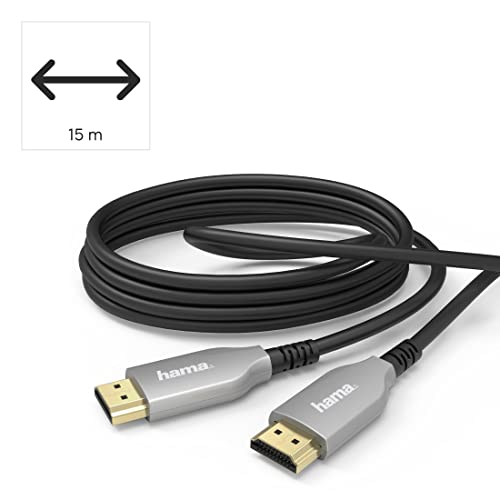 Hama HDMI Kabel High Speed 15m 4K (optisch, HDMI Cable mit Ethernet, 18 Gbps, ARC, HD Bildschirmkabel, HDR, Knickschutz, vergoldete Stecker, Monitorkabel, Hochgeschwindigkeitskabel, PS5)