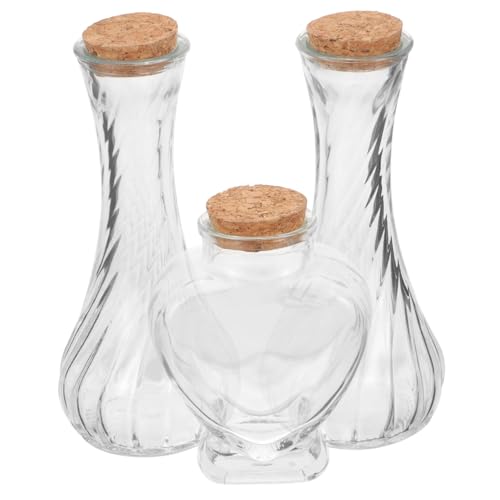 HAMPPLIES 3piezas Botellas De Vidrio Para Ceremonia De Arena Botellas Decorativas Tapón De Corcho Recipientes Para Manualidades Para Bodas y Eventos Especiales