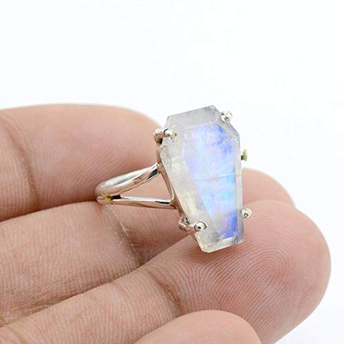 Amazon Com Rainbow Moonstone Coffin Ring 925 Sterling Silver Ring Rainbow Moonstone Ring June Birthstone Ring Coffin Gemstone Ring Blue Fire Moonstone Ring Women Gift Ring Dainty Silver Ring Promise Gift Ring