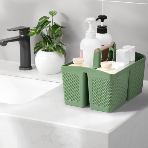 Image of rejomiik Plastic Shower Caddy, Portable Shower Basket with Handle, Green