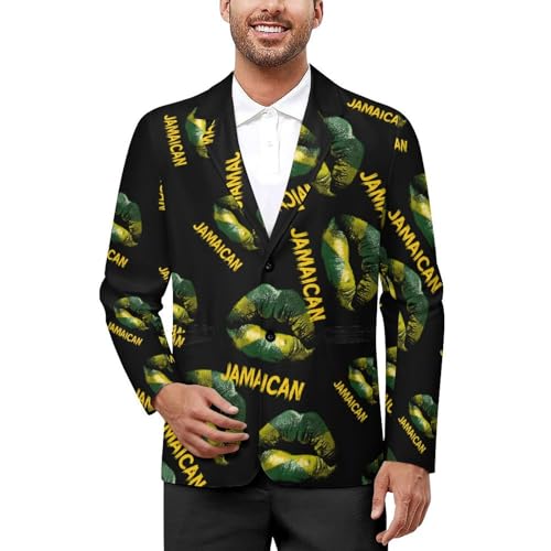 Jamaican Lipstick Print Men's Blazer Printed Button Suit Jacket Slim Sport Coat Blazers