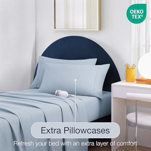 Casual Living Twin Sheet Set, Microfiber Sheets, 4-Piece, Blue - image 6