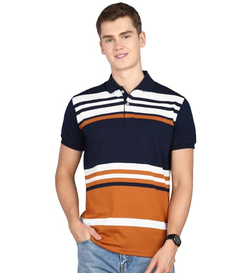 Image of 3BROS Men's Cotton Blend Half Sleeve Regular fit Summer Wear Comfortable Polo Neck T-Shirt (Pack of 1) (DB1032)