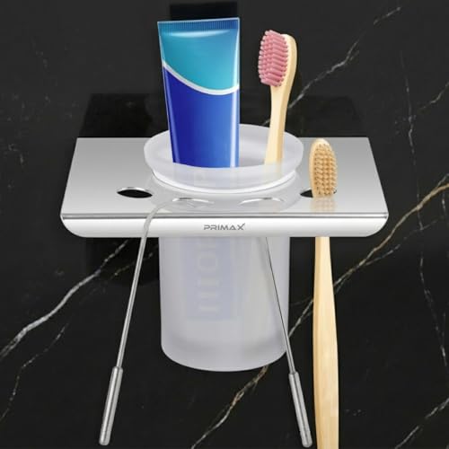 Image of Plantex (Primax) Tumbler Holder for Bathroom /Stainless Steel Toothbrush Holder /Toothpaste Stand /Bathroom Accessories - (Chrome)