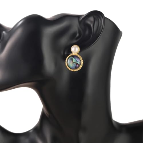 Boucles d'oreilles perles et ormeaux | Bijoux vintage ronds - 4