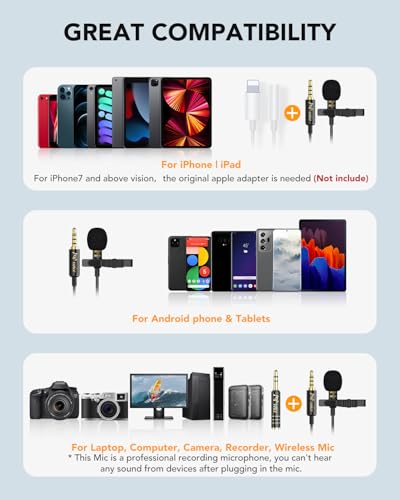 PoP voice 2Pcs Professional Lavalier Lapel Microphone 3.5mm Mic Compatible with DJI Mic/Rode Wireless GO Transmitters for Smartphone Camera,Mini Mic for YouTube,Interview,Video,Broadcasters - Image 5