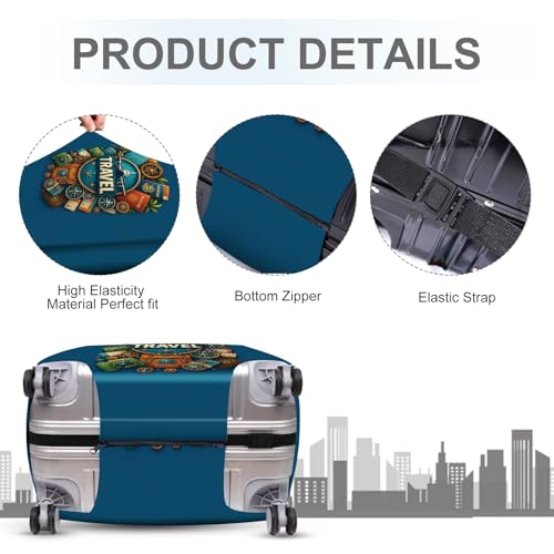 ANNA QUEEN Travel Around the World Luggage Cover, Colorful Landmark Suitcase Protector with Airplane & Globe Design, Stretchable, Washable Travel Sleeve for 20-34 Inch Luggage4