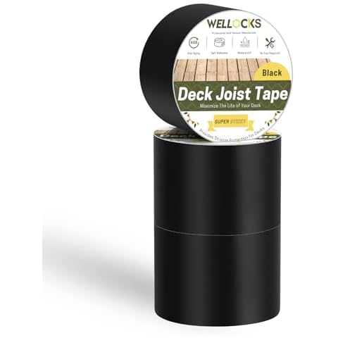WELLOCKS Joist Tape for Decking 4 Inch x 50 Feet 3 Pack Deck Joist Tape Waterproof Seal Antiseptic Butyl Joist Tape Self-Adhesive Flashing Tape for Wood Decks Beams(T1003) Cover