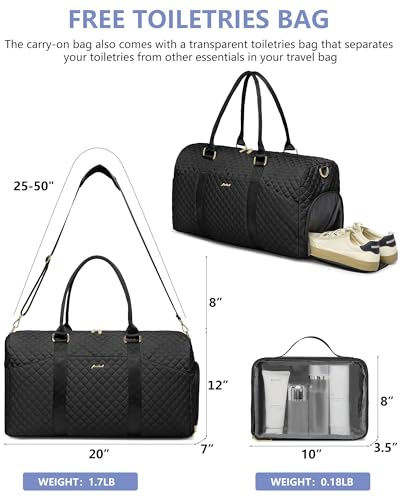 Women Weekender Travel Duffle Bag: Travel Duffel Overnight Bags with Shoe Compartment Large Carry on Tote with Toiletry Bag Weekend Traveling Yoga Gym Hospital Bag for Women with Wet Pocket Black3
