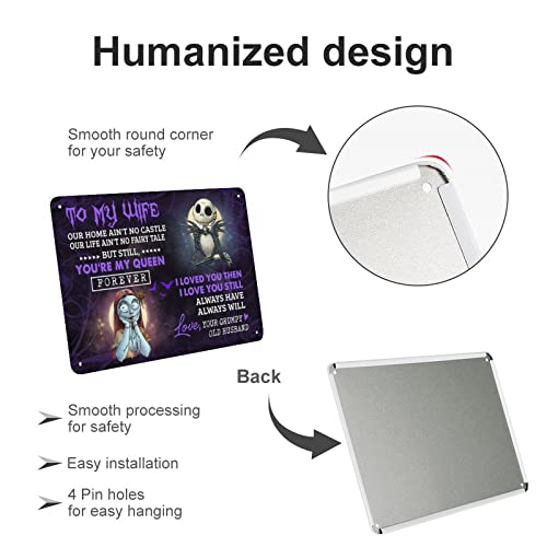 Jack Skeleton And Sally To My Wife Our Home Ain't No Castle You're My Queen I Love You Then And Still Retro Metal Tin Sign Vintage Art Aluminum Sign For Home Coffee Bar Farmhouse Wall Decor 8X12 Inch #TOP2