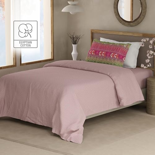 Image of BOUTIQUE LIVING Heritage Walk 100% Egyptian Cotton 200 TC Pink Ethnic Print Single Bedsheet with 1 Pillow Cover