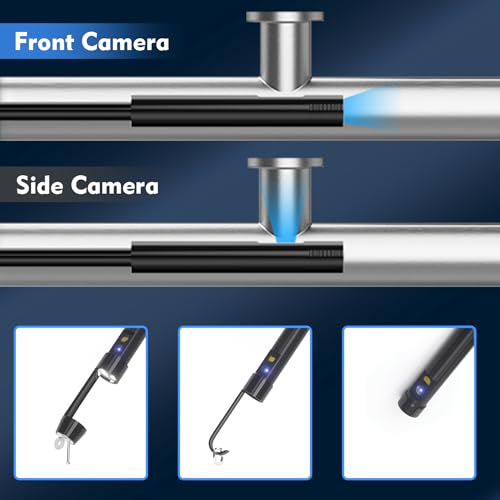 33FT Dual Lens Endoscope Camera with Light, 4.3\" Borescope with Photo/Video(Built-in 32GB Card), IP67 Waterproof with 8 LED Lights, Semi-Rigid Snake Cable for Pipe, Engine & HVAC Inspection