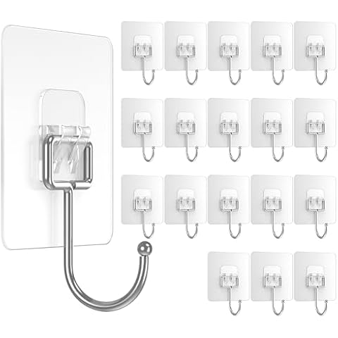 Ninth Five 18Pack Large Adhesive Hooks, 33lb Heavy Duty Ceiling Wall Door Hanging Hooks, Stainless Steel Towel and Coats Hooks for Window Home Kitchen Office Cover